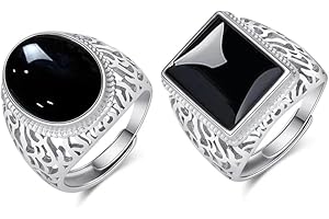 WIRZUL 2 Pezzi Anello Acciaio Inossidabile Uomo Agata nera imitazione intarsiata Anello Di Amicizia Per Uomo Idee Regalo