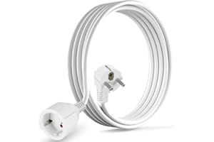 Cilia Rallonge électrique 250 V/16 A 3680 W avec Prise Schuko 90° Type E - avec Protection De Mise à La Terre, SéCurité Contre Les Chocs éLectriques pour La Maison/Le Bureau (SH-16-Blanc, 3 m)
