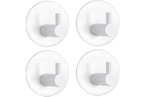 LYLIN Ganchos Adhesivos, Ganchos Adhesivos para Pared de Acero Inoxidable, Toalleros de Gancho para Baño, Cocina y Baño Max 7KG (Blanco 4Pcs)