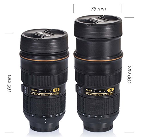 VENKON – Ausdrehbarer Trinkbecher Tasse in Kameraobjektiv Design – ausdrehbar – für Kaffe, Tee, Kakao, Milch, Wasser, etc. – 0.3l, schwarz - 3