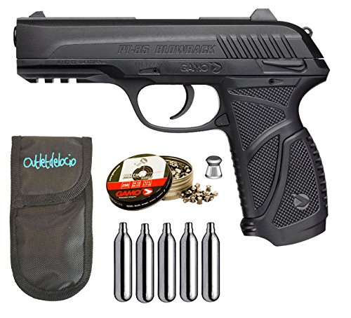 Pack pistola Perdigón Gamo PT-85 4,5mm Blowback. + Funda + balines + bombonas co2 23054/29318/38203