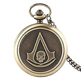 Assassin 's Creed Classic Style Taschenuhr, Skull Head Form Taschenuhr Rund Geschenke für Männer und Frauen
