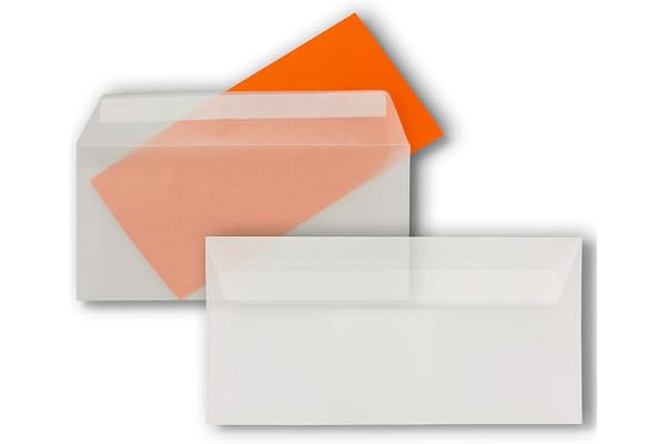 50 x kuvert, DIN lång – transparent – 92 g/m² – 11 x 22 cm – självhäftande lim med avtagbara remsor – FarbenFroh by GUSTAV NE