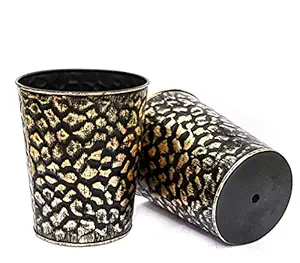 Decoright Set of 2 Black and Gold Rough Stone Texture Indoor Metal planters - Indoor Flower pots