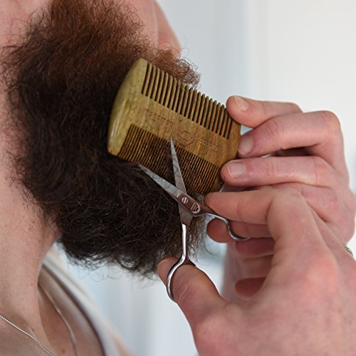 Bartkamm & Bartschere & Nasenhaarschere – Sehr scharf – Sandelholz – MADAMARI BEARDS – Hochwertiges Bartpflege-Set – Premium Sandelholzkamm – Praktische Scherenkombination, sehr scharf – Praktisches Kunstlederetui – Stylische Geschenkidee - 7