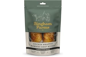 NATURES DELI Bingham Farms Chicken Wrapped Rawhide Knot Bone Dog Treat - Dental Chew, Nutritious, Natural Flavour, High Protein – Medium - 2 pk 160 g