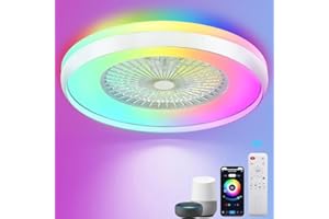 EKDADL 24" Low Profile Ceiling Fans with Lights, Smart RGB Ceiling Fan with Alexa/Google Assistant/APP Control, Bladeless Flush Mount Enclosed Ceiling Fan Dimmable Color Changing LED Ambient Bedroom