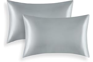 RUIKASI Funda Almohada Satén 50x75 - Funda de Almohada Satén, 50x75cm, Paquete de 2 Fundas Almohada Saten Pelo Rizado, Satin Pillowcase, para Cuidado de Pelo y Piel, con Cierre de sobre, Gris Claro