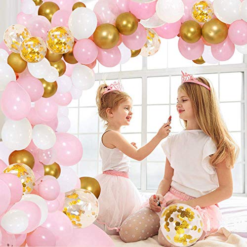 REAMOUS 123 Piezas Kit de Guirnaldas con Globos, Kit de Arcos de Globos Rosa Blanca y Dorada Confeti Lleno de Globos de Látex Paquete con Cinta de Globos para Decoración de Boda Cumpleaños Fiesta