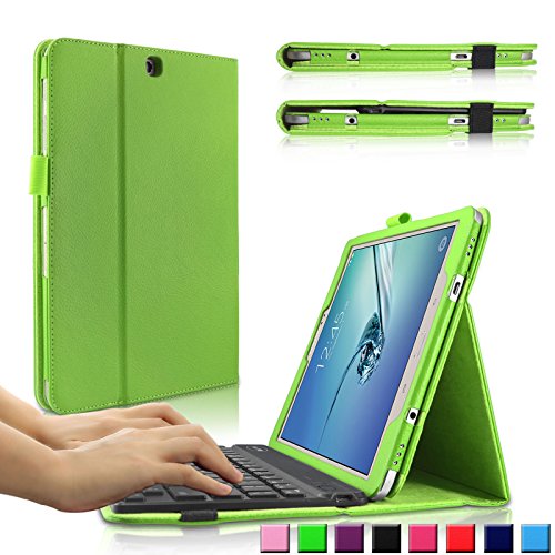 Infiland Samsung Galaxy Tab S2 9.7 Bluetooth Tastatur Hülle Keyboard Case - Slim Fit Kunstleder Stand Tasche mit Hochwertige Abnehmbar Drahtlos Bluetooth Tastatur für Samsung Galaxy Tab S2 T810N / T815N (9,7 Zoll) Tablet(QWERTZ Tastatur, Grün)
