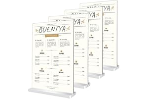 BUENTYA 4 PCS Présentoir de Table a6 Acrylique Porte Visuel A6 Transparent Support Menu Double Face Porte Affiche en T Présentoirs Vertical de Table pour Annonces, Photos, Menus, Flyers(15*10cm)