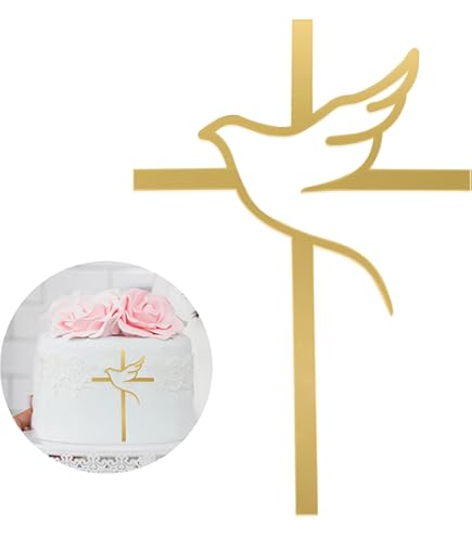 Gouden Kleine Kruis Cake Topper Acryl - 6,5 Cm - Doop, Communie, Vormsel - Taartsteker Met Houtlook