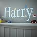 Personalised Name Wall Letter Stickers, Blue Gingham G, 16 cm high. Each name/word comes with 3 plane, 3 car, 3 boat and 3 train stickers. Price is per letter.