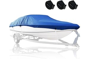 JTWEB Boat Cover 11-13FT/14-16FT Dustproof Trailerable Boat Cover Waterproof UV Resistant Heavy Duty Blue Boat Cover 210D Oxford Fabric V Hull Boat Cover with Straps Up(11-13FT)
