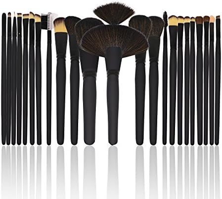 Diolee Makeup Brushes 24 Piece Set Professional Soft Kakubi Wooden Handle Cosmetic Tool Foundation Eyeshadow Eyeliner Lip Brush Kits with Leather Case