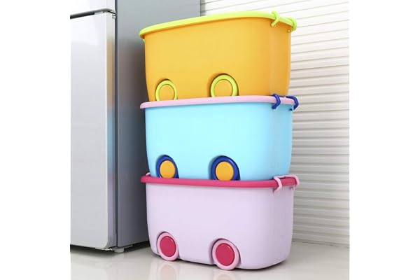 STAR WORK 25 Liters/Toy Storage Box Large Size/Toy Storage Organiser/Toy Basket Storage Box for Kids Big Size (Pack Of 1 / Multi-Color/Stakable/Wheels/Locking Lid & Handle Color may vary)