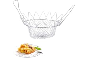 AUNMAS Fritierkorb aus Edelstahl, 23,5x9,5cm faltbarer Bratnetzkorb Kochsieb Abtropfkorb Küche Kochwerkzeug für Pommes frites, Chicken Fingers, Zwiebelringe