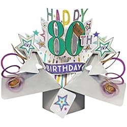 Second Nature Pop Ups Geburtstag Pop Up Card mit "Happy 80th Birthday" Schriftzüge und Sterne