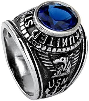 UM Jewellery Mens Cubic Zirconia Stainless Steel United States Navy Military Ring Blue Silver