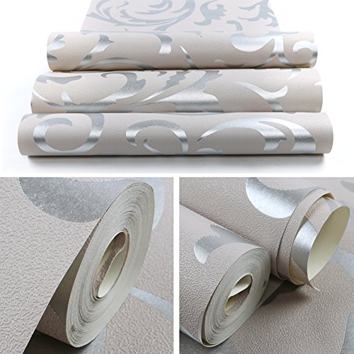 Europa HANMERO®einfache und europäische PVC-Tapete Prägung Mustertapete 0.53m*10m silbergrau für Fernsehhintergrund, Schlafzimmer, Sofahintergrund, Hotel - 9