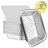 Grandes barquettes jetables en aluminium pour la cuisson au four, plateaux de cuisson, congélation et le stockage de 9 pouces x 9 pouces avec couvercles (Lot de 12)