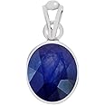 Clara Certified Blue Sapphire (Neelam) 7.5cts or 8.25ratti Silver Pendant for Men & Women