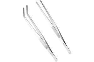 ANCUIOYZ 2 Stücke edelstahl pinzette, futterpinzette koch pinzette küche steakgrill pinzette spitzzange küche 304 edelstahl kochpinzette (Gerade + Gebogen Pinzette)