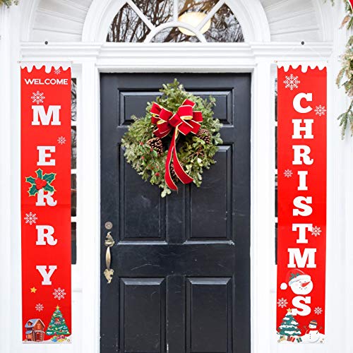 Einladende Weihnachten Türrahmen Mit Schnee Auf Veranda