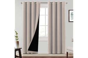 BellaHills Gardinen Blickdicht Wohnzimmer Vorhänge mit Ösen Vorhang H245xB140 cm Thermo Vorhänge Blackout Thermal Curtains for Living Room, Natur