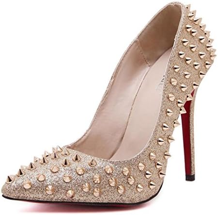 CYGG Women'S High Heels Rivet Shoes Pointed Stiletto Heels Pump Show Banquet Dress Shoes , golden , 40