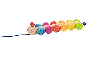 goki 54899 Wooden Pull Toy Caterpillar with Animal Motif, Educational Toy with Cord, Baby Toy Promotes Coordination and Motor Skills, 33 cm ... x 7 cm, from 1 Year: L = 33 cm, Wood, per Piece
