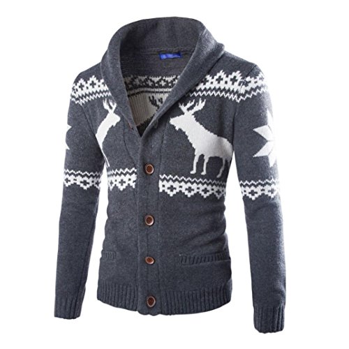 Preisvergleich Produktbild Elecenty Herren Weihnachten Sweatshirt Sweater Strickjacke Cardigan Christmas Männer Xmas Knitwear Coat Jacket Weihnachtspullover Pullover Strickpullover strickmantel strickwaren (L, Dunkelgrau)