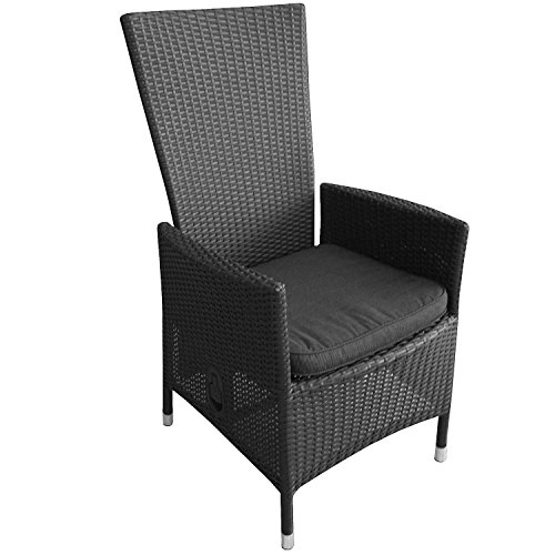 Poly Rattan Sessel Rattansessel Gartensessel Rattanstuhl Gartenstuhl Relaxsessel Lehne stufenlos verstellbar Schwarz + Sitzkissen Schwarz