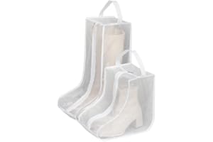 RIKYO 2 Set Boot Storage,Portable Short Boots and Tall Boots Storage or Protector Bag,Shoe Dust Bags,Shoe Sleeves for Travel,Clear Boots Cover,Shoes Packing Organizers for Men & Women Sneakers, White Edge