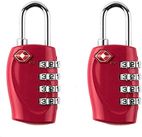 2-Pack,JYHYEU TSA Approved 4-Digit Combination Locks - Heavy Duty &amp;High Secure Resettable Padlocks - for Luggage Suitcases Travel Bags and Gym Lockers,Red