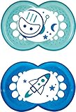 MAM Night Glow in The Dark Soothers Suitable for Travel Case (12 Months and Above Blue/Green)