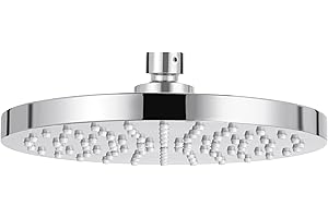 KES Rainfall Shower Head 8-Inch Rain Shower Head Overhead Replacement, Fixed Shower Heads Adjustable with Swivel Ball Round Chrome, J201