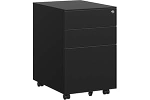 SONGMICS Caisson de Bureau Metal, Caisson de Rangement Mobile, avec roulettes et Serrure, pour Documents et Dossier Suspendu, avec 3 tiroirs, 39 x 52 x 60 cm Noir OFC60BK