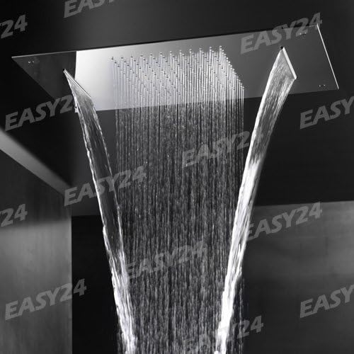 Rectangular Shower Head Anti-limescale 49 x 36 Double Waterfall Rain by AQUArelax Nuts Chrome Steel Super Mirror Made in Italy