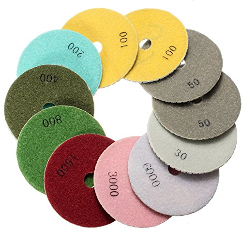 Baban 12pcs Schleifscheibe Polierscheiben Diamant Polierscheibe polishing pads Steinschleifer Inkl 4'' Teller für Marmor