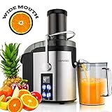 🍹75MM WIDE MOUTH DESIGN - Mit dem extra großen, 75 mm großen, zentrierten Rohr können Sie das gesamte Obst und Gemüse direkt in das Rohr einführen, ohne zu schneiden und zu hacken. Befreien Sie Ihre Hände vollständig und reduzieren Sie die Vorbereitungszeit für den leckeren Saft