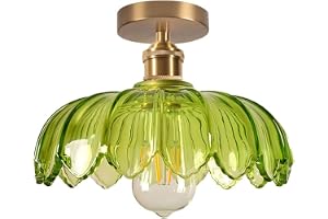 DLGLOLIN Taklampa Grön Glas Taklampa Kreativitet Blomma Dekoration E27 Mässing Takbelysning Hänglampa För Hall Sängrum Matsal