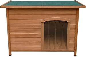 MONSTER SHOP Caseta Grande Perros Mascotas Perrera de Madera Impermeable Refugio Canino Perruno Interior Exterior 116x80x79cm Tapa Abierta Distancia al Suelo 5cm con Bisagras Portezuelas Abertura con Techo