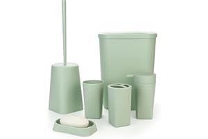 IMAVO Bathroom Accessories Gift Set,6-Piece Toothbrush Holder,Toothbrush Cup,Soap Dispenser Dish,Toilet Brush Holder,Trash Can,Tumbler Bathroom Accessory Set Complete,Seafoam Green