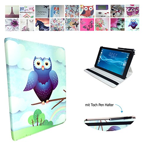 Case Cover für XIDO Z90 (9.6") Tablet Schutzhülle Etui mit Touch Pen & Standfunktion - 10.1 Zoll Blau Eulen 360_