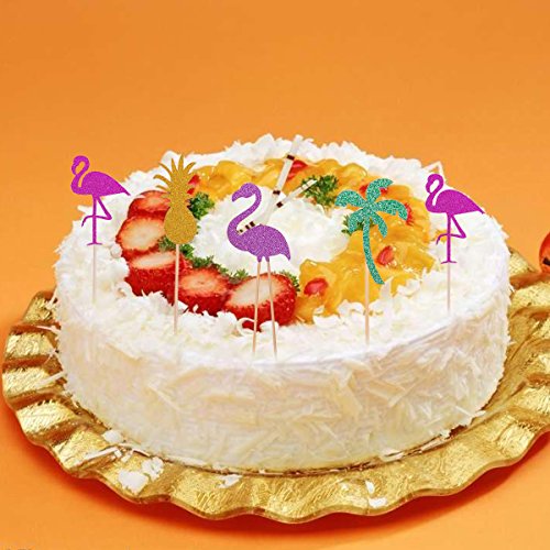 OUNONA 12 Stück Hawaii Cake Toppers Flamingo Ananas Deko Picker - 6