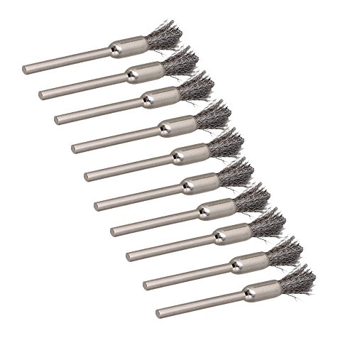 cnbtr 6MM Silber Edelstahl Pen Form End Pinsel Drahtbürste-Bohrer Ende Schaft 10 Stück, Silber - 2
