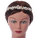 Brautschmuck/Hochzeit/Ball vergoldet Kristall klar, Glas weiß Blumen & Blätter Tiara Haarreif - 