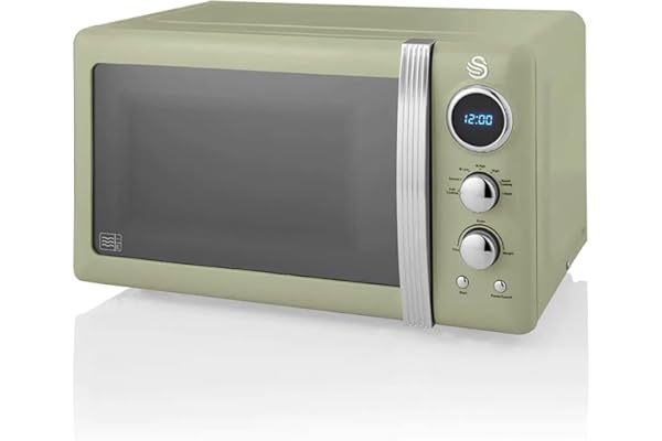 Swan Retro SM22030GNEU Micro-ondes Numérique 20L, 5 Niveaux de Puissance, Fonction Décongélation, Minuterie 60 Minutes, Porte à Effet Miroir, Plateau Tournant 27cm, Design Vintage, Vert, 800W