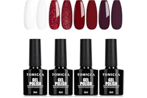 TOMICCA Smalti Semipermanenti Unghie Red White Set, 4 Colori di Smalto Gel Unghie rosso glitterato a immersione UV/LED set regalo di Natale per il salone delle unghie e il fai da te a casa, 8ml